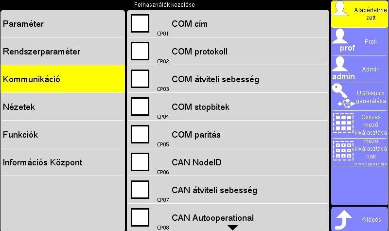 prof felhasználó számára Rendszerparaméterek beállítása az alapértelmezett