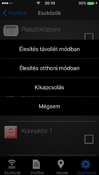 Profilok létrehozása és kezelése Válassza ki a megfelelő állapotot az eszközhöz tartozó állapotlistából! Egy eszköz eltávolítása az állapot lista Törlés elemének kiválasztásával érhető el.