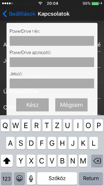 Beállítások Az alkalmazás első futtatásakor (amikor még nincs egy PowerDrive sem felvetetve), az alkalmazás a PowerDrive hozzáadása menübe lép automatikusan. Először adja meg a rendszere nevét (pl.