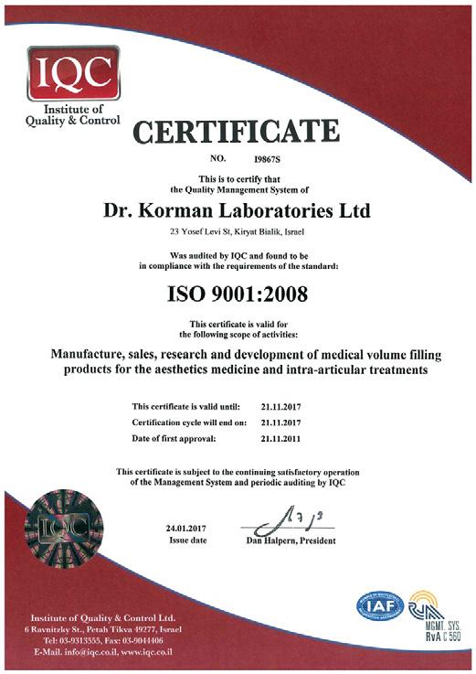 SZABÁLYOZÁS A Dr. Korman Laboratories Ltd.