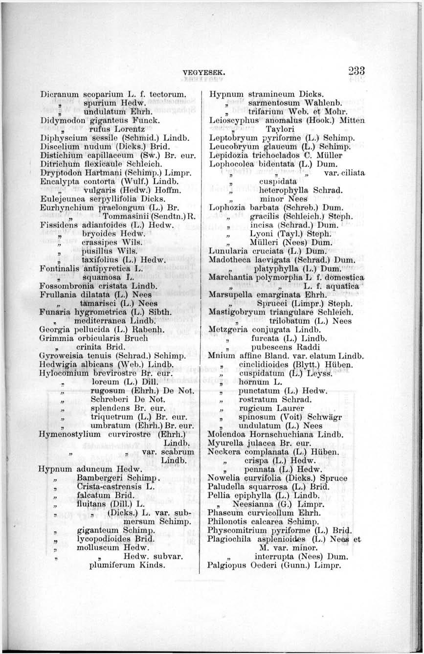 Dicranum scoparium L. f. toctorum. spurium Hodw. undulatum Elirh. Didymodon giganteus Funck. rufus Lorentz Diphyscium sossile (Schmid.) Lindb. Discelium nudum (Dicks.) Brid.