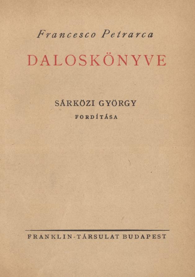 Francesco Petrarca DALOSKÖNYVE SÁRKÖZI