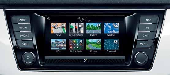 20 ŠKODA CONNECT: VIGYE MAGÁVAL AZ INTERNETET PARKOLÁSI POZÍCIÓ Hívjon le információt (a parkolás címét, időpontját és dátumát) autója pontos helyéről nagyobb parkolókban, bárhonnan, a
