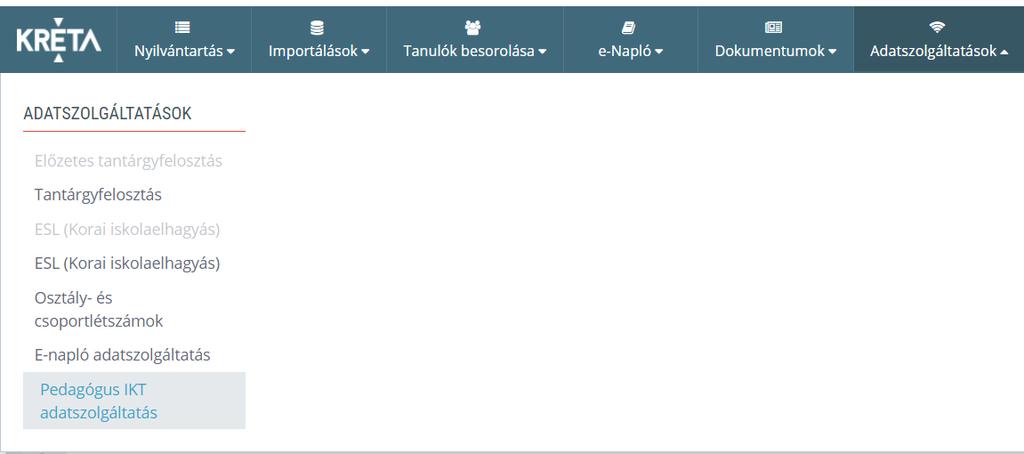 A KRÉTA rendszerben a kért adatszolgáltatás kitöltését adminisztrátor felhasználóval belépve az Adatszolgáltatások