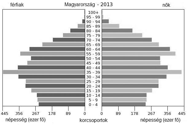12. Die Aufgabe bezieht sich auf die Demografie im heutigen Ungarn. Wählen Sie anhand der Altersgrafik und Ihrer Kenntnisse die richtigen Feststellungen aus!