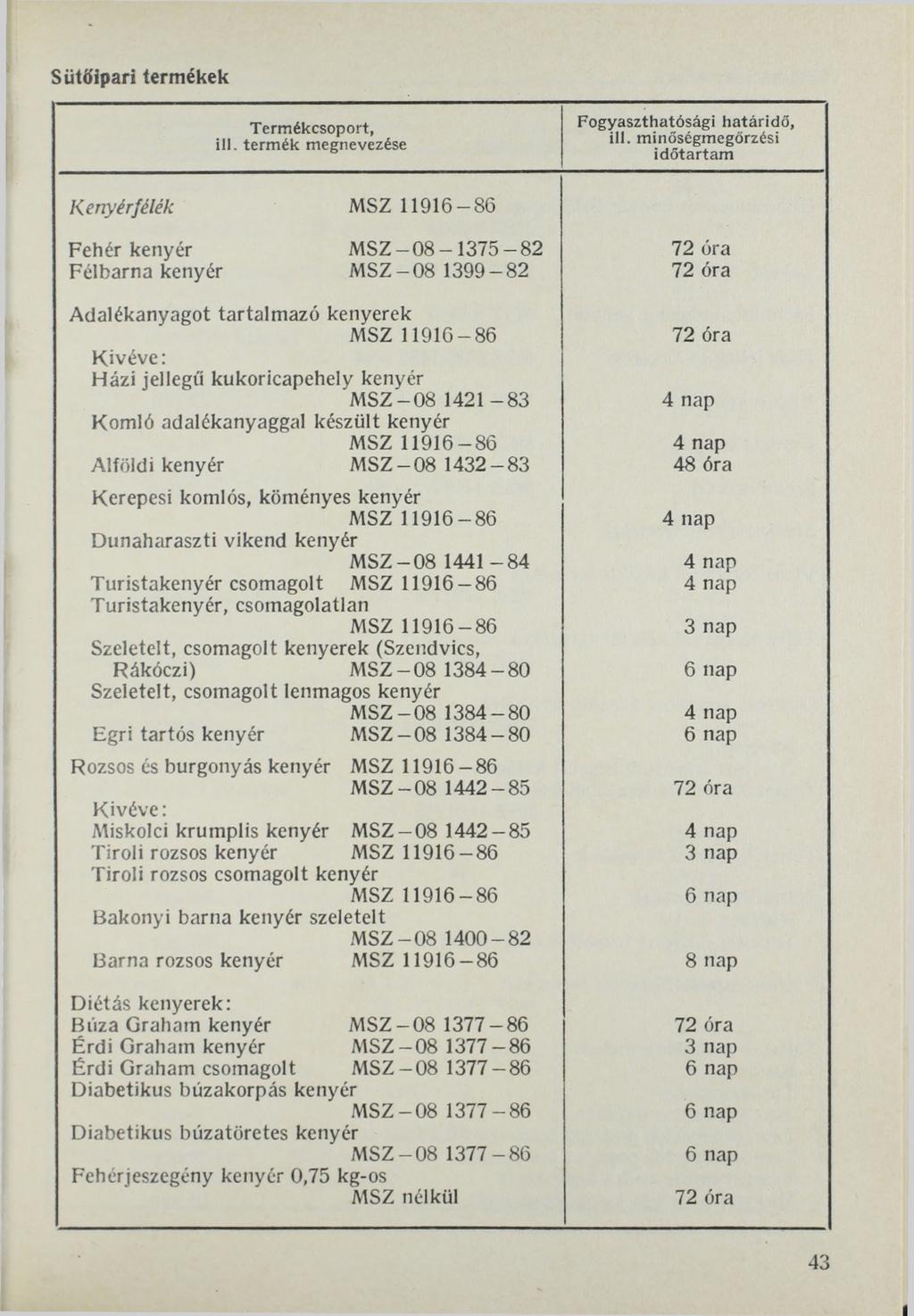 Sütőipari termékek Fogyaszthatósági h atáridő, ill.