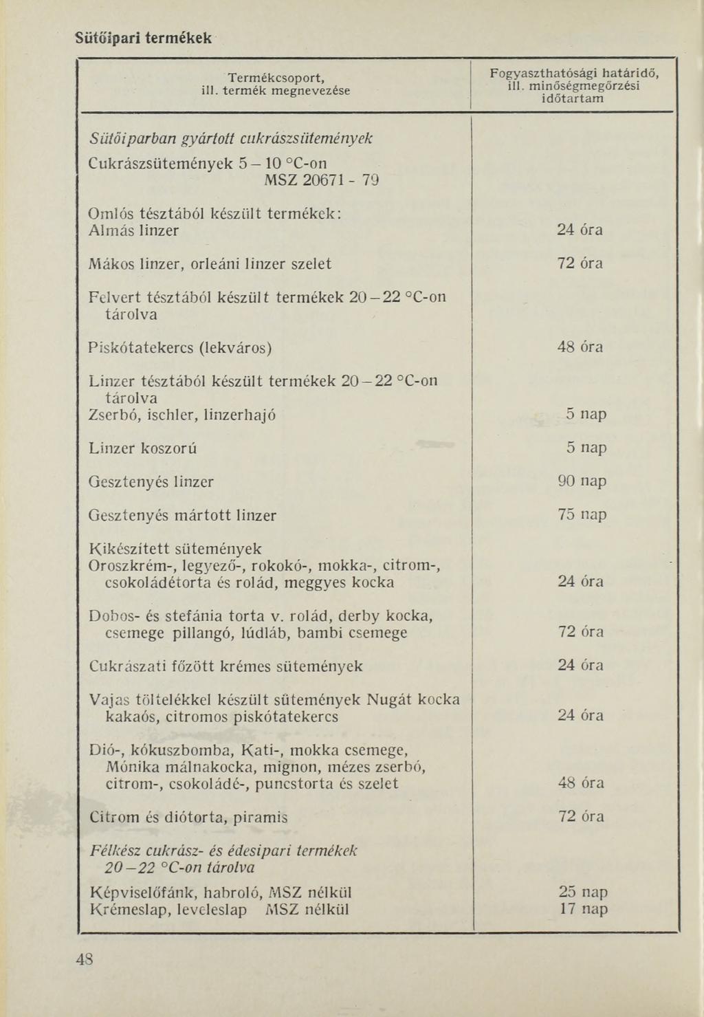 Sütőipari termékek Fogyaszthatósági hatá rid ő, ill.