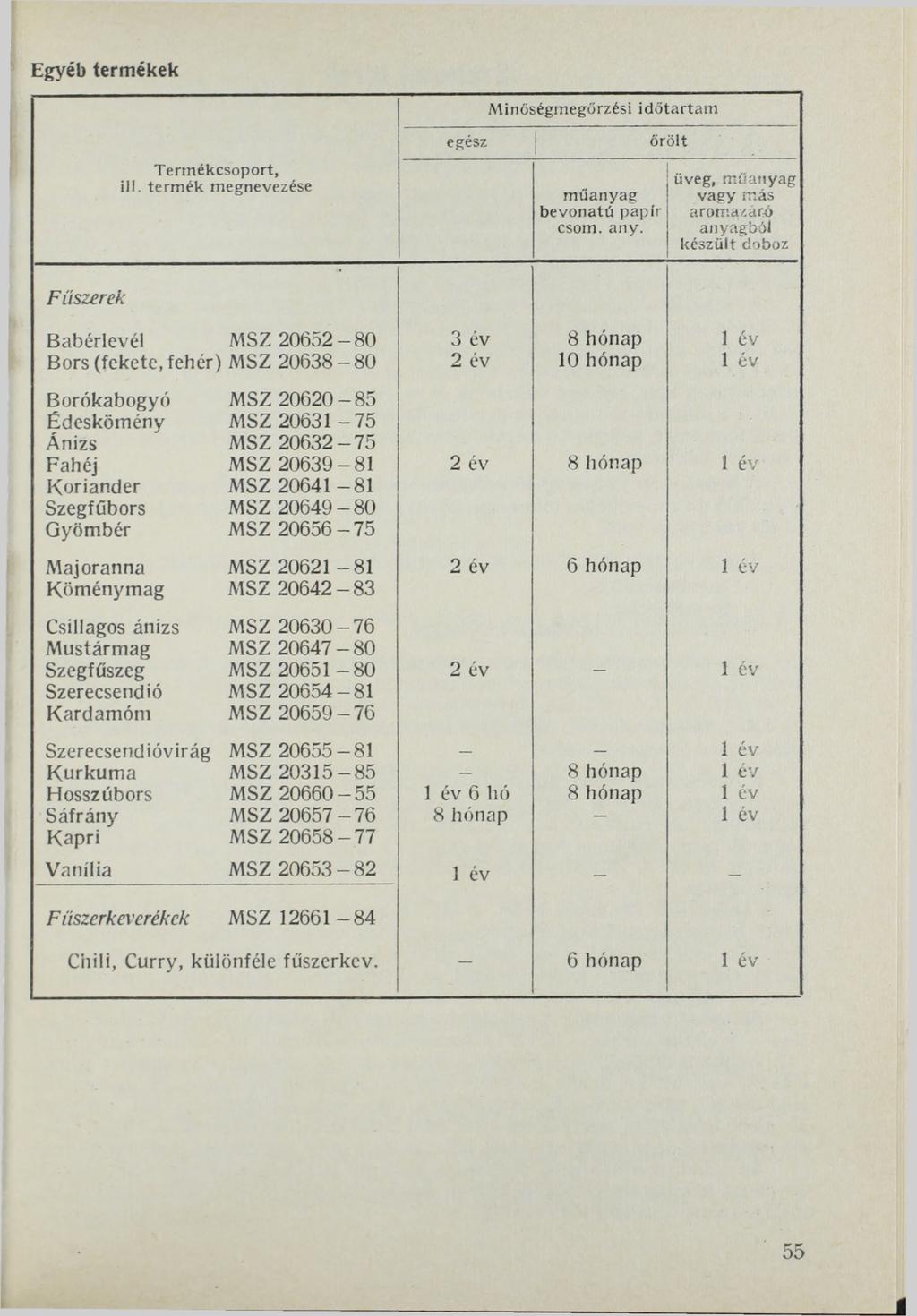 J Egyéb termékek Minőségmegőrzési id ő ta rta m egész j ő rö lt m űanyag bevonatú papír csőm. any.