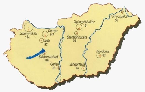 . (Sursa: www.met.hu ) Harta energiei eoliene în Ungaria, conform unei alte surse, indicate mai jos, este prezentată în figura următoare.
