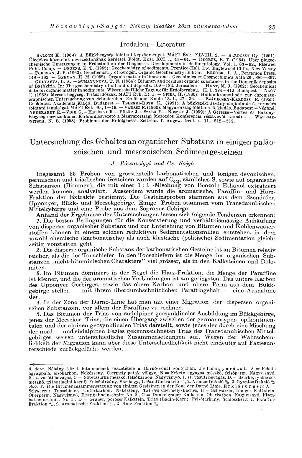 Rozs a völgy i-s aj g ó: Néhány üledékei! kőzet bitumentartalma 25 Irodalom - Literatur BALOGH K. (1964): A Bükkhegység földtani képződményei. MÁFI Bvk. XLVIII. 2. BÁRDOSSY Gy.