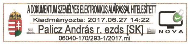 8 nyilvános kulcsa kibocsátásra kerül, ennek a kulcsnak a felhasználóhoz történő rendelése az elektronikus aláírással rendelkező munkatárssal közösen történik. VI.