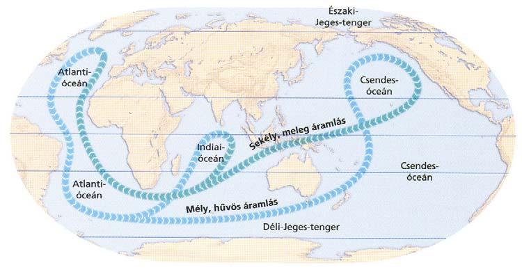 Nagy Óceáni Száll llítószalag (Great Ocean Coveyor) W. Broecker (1987) Labrador-t. Irminger-t. Weddell-t.