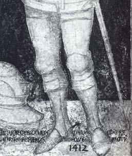 Középen Sir William d Eresby (1370-1409) síremlékének rajza (1410-20 között) (Nagy-Britannia, Lincolnshire megye, Spilsby, St. James Curch). A jobb oldali rajz Sir John Wylcotes (?