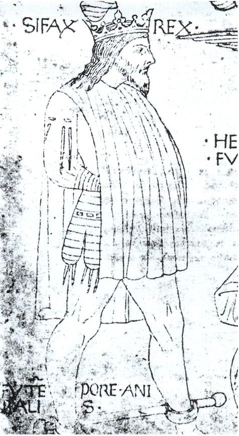 172 217. ábra. Az ábrázoláson jól látszanak a fegyverkabát alján lévő, a combvértek rögzítésére szolgáló zsinórok. (1435-45 között) (részlet ismeretlen padovai mester: Uomini illustri című művéből.