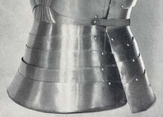 A mellvért nyakrészén jól kivehető a lisière d arrêt mely még az itáliai hatást mutatja. (1450 körül) (Ausztria, Bécs, Historisches Museum der Stadt Wien, L. sz.: HM Inv. No 127.000-127.