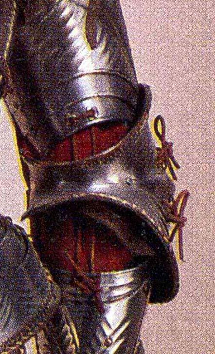 (1485 láthatóak a karvért összefogatására szolgáló bőrszalag melynek furatain húzták át a zsinórokat. ria, Bécs, Kunsthistorisches Museum Hofjagd- körül) (Lorenz Helmschmid munkája.