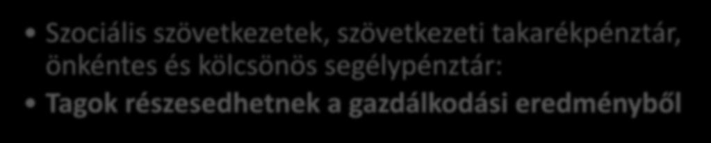 Szociális gazdaság Szociális gazdaság gazdasági szervezetei Szociális szövetkezetek, szövetkezeti