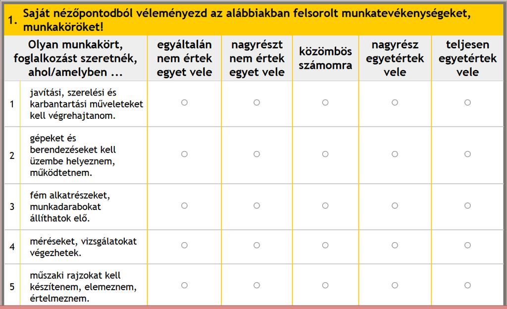 Arra ad lehetőséget, hogy megtudjuk a tanulók milyen tevékenységet végeznének szívesen munkapályájuk során.