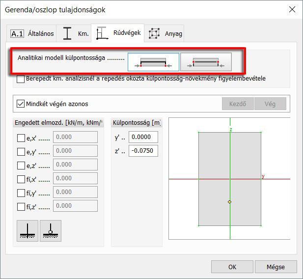 A korábbi verziókban az analitikai modell külpontosságát a Rúdvégek fülön lehetett beállítani.