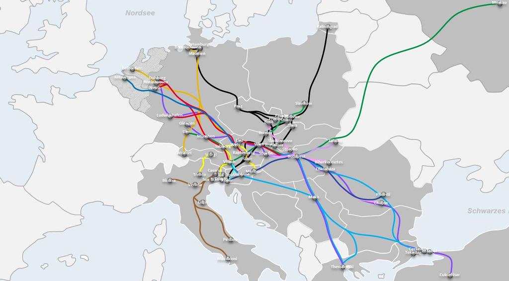 A Rail Cargo Group intermodális és konvencionális forgalmainak áramlatai Produkte RCO Maritim Nord/West RCO Maritim Süd RCO IM SEE RCO Kontinental RCO CSKD Züge RCO ROLA / ISU RCL-AT