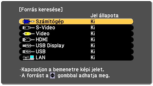 Képforrás kiválsztás 49 H kivetítőhöz több képforrás is cstlkozik, például számítógép és DVDlejátszó, tetszés szerint váltht képforrások között.