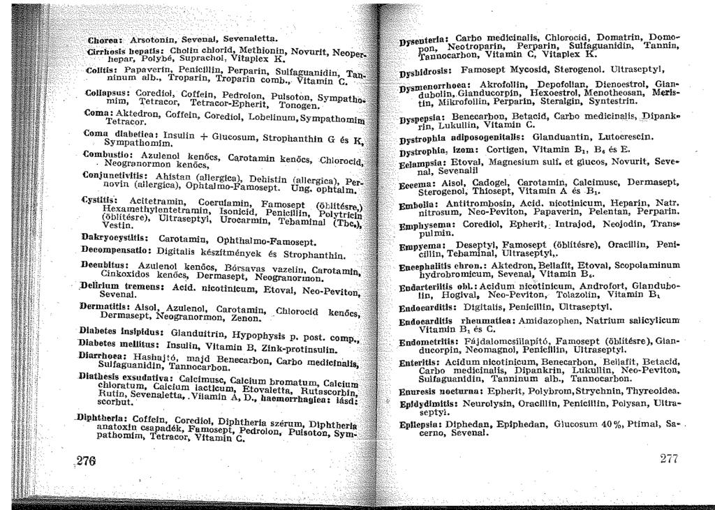 ChoÍ'ea: Arsotonin, Sevenal, Sevenaletta. Cirrhosis bepatls: Cholin chlo:rid, Methionin, Novurit Neop -- ' hepar, Polybé, Suprachol, Vitaple:x K. er~ C:olfti.