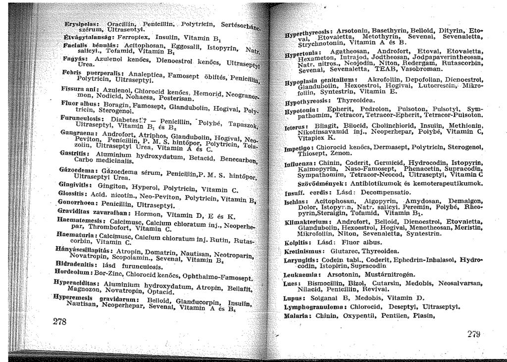 OraCillin, Pellici!Iin;. Polytricin, Sertésorbá: Ultrasentyl.. lth áo,ytahom<ég' Ferroplex, Insulin, Vitamin B - 1 Facialis bénulás: Acitophosan, Eagosalil!stop salicyl.