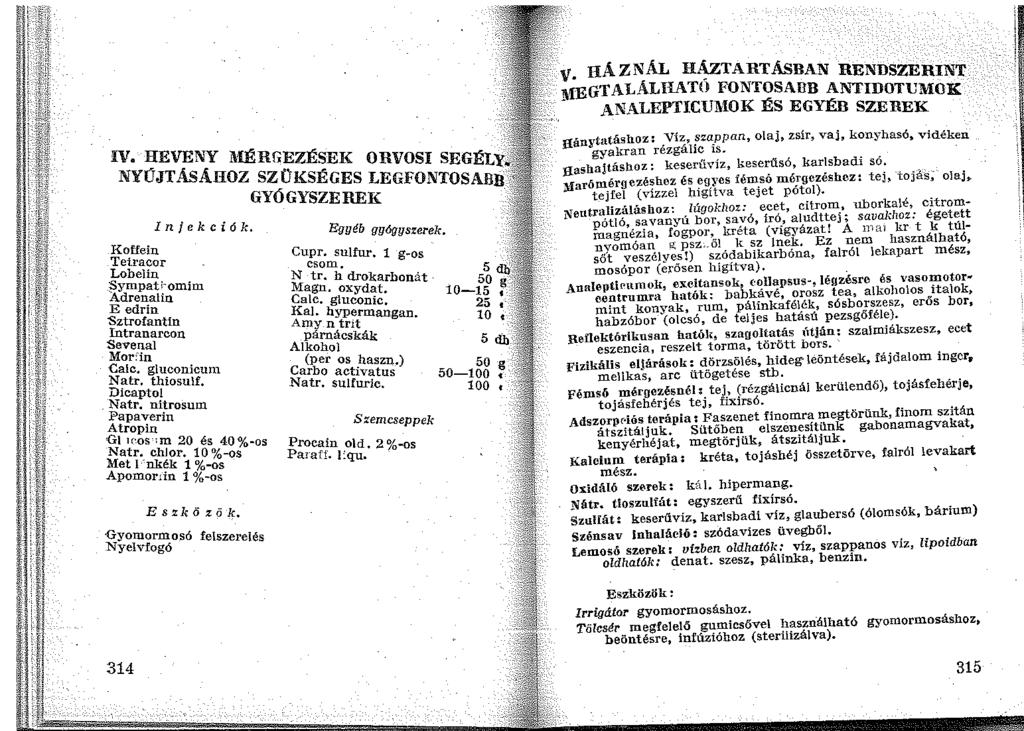 \1. HÁZNÁL HÁZTARTÁSBAN RENDSZERINT MEGTALALHATO FONTOSAilB ANTIDOTUMOK ANALEPTICUMOK ÉS EGYÉB SZEREK IV. HEVENY MÉRGEZÉSEK ORVOSI SEGÉLY: NYÚJTÁSÁHOZ SZÜKSÉGES LEGFONTOSABB GYÓGYSZEREK Injekciók.