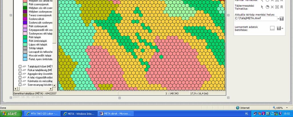 Az eredmények (TalajMÉTA) megjelenítését és a térképi alapú adatszolgáltatást a HungaroCAD Kft-vel együttmőködésben kialakított szerver (Autodesk MapGuide 6.5) mőködtetésével oldottuk meg.