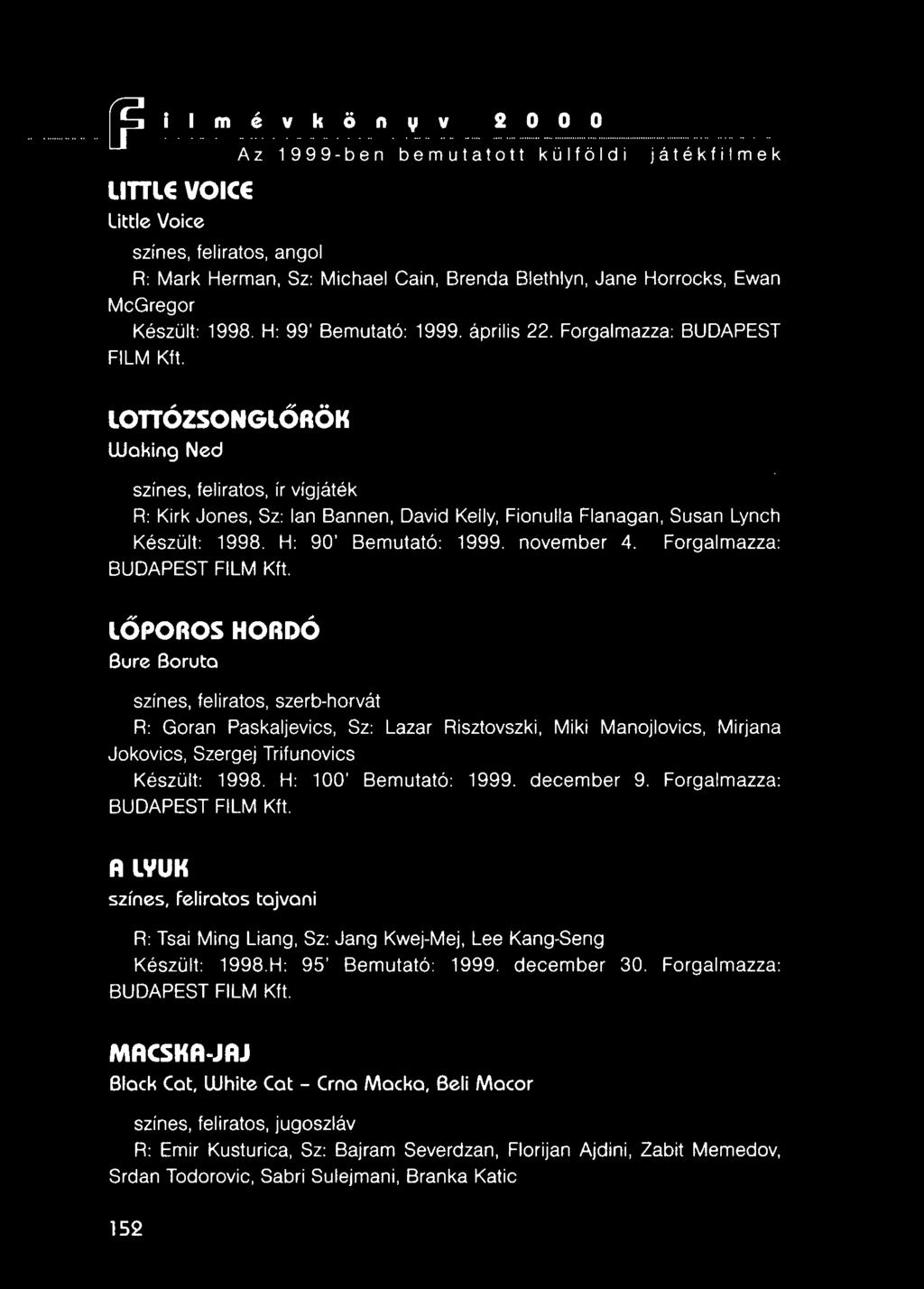 LonÓZSONGLŐRÖK Waking Ned színes, feliratos, ír vígjáték R: Kirk Jones, Sz: lan Bannen, David Kelly, Flonulla Flanagan, Susan Lynch Készült: 1998. H: 90' Bemutató: 1999. november 4.