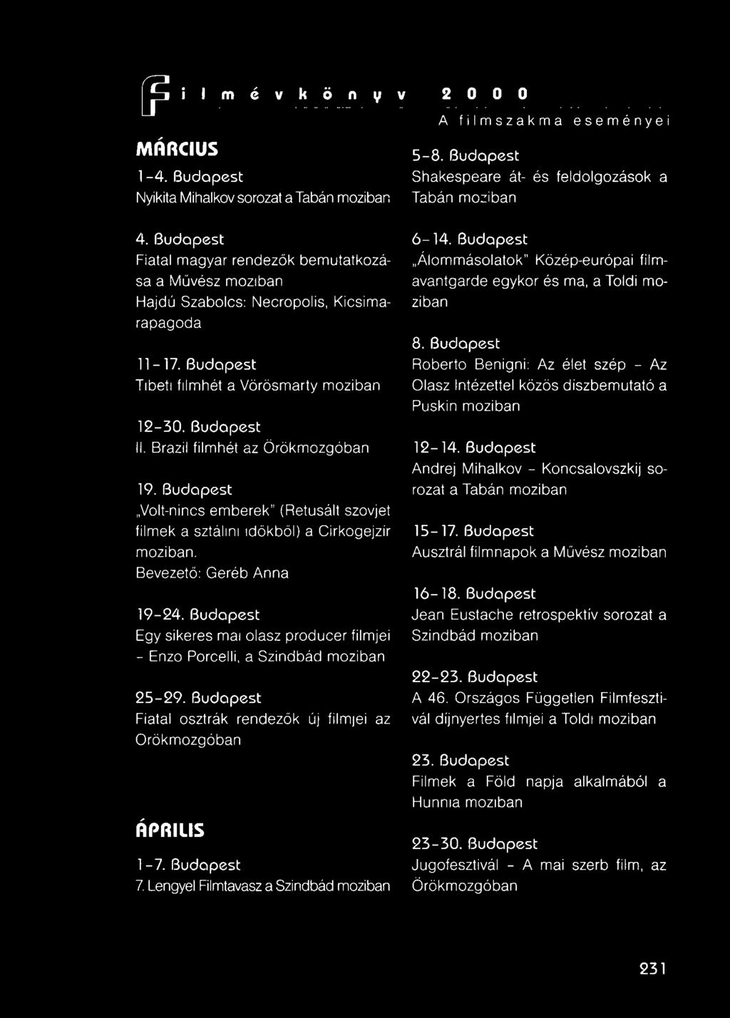 Brazil filmhét az Örökmozgóban 19. Budapest "Volt-nincs emberek" (Retusált szovjet filmek a sztálini időkből) a Cirkoqejzir moziban. Bevezető: Geréb Anna 19-24.