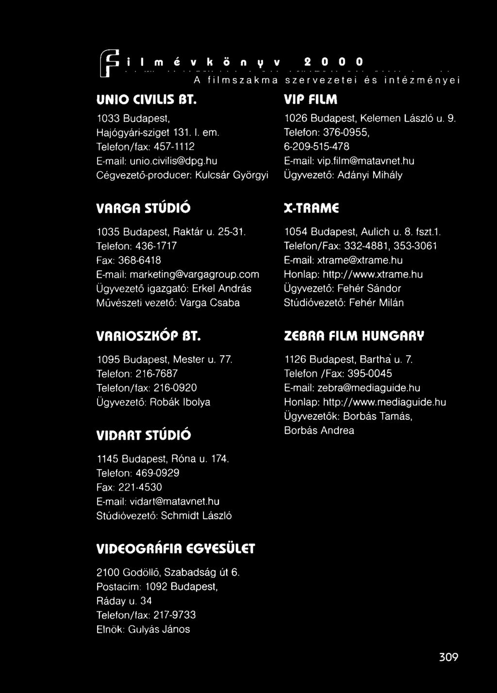 hu Ügyvezető: Adányi Mihály VARGA STÚDiÓ 1035 Budapest, Raktár u. 25-31. Telefon: 436-1717 Fax: 368-6418 E-maii: marketing@vargagroup.