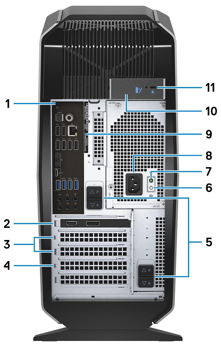Hátul 1 Hátsó panel Csatlakoztassa az USB-, audio-, video- és egyéb eszközöket. 2 PCI-Express X16 (1.