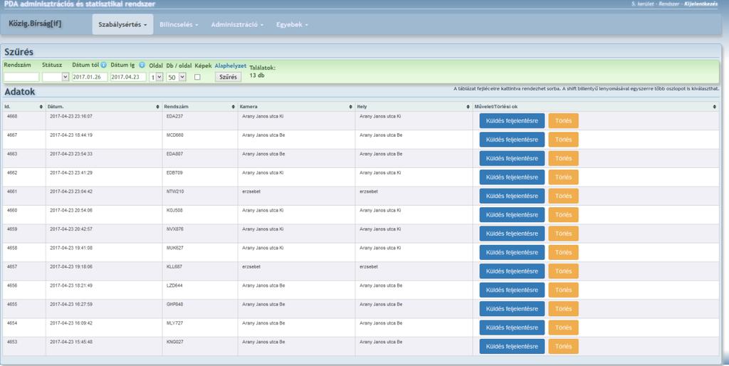Kamerás intézkedéseket támogató modul: Lehetőséget biztosítunk arra a modulban, hogy a térfigyelő kamerával készített képek interface segítségével emberi beavatkozás nélkül - átkerüljenek a