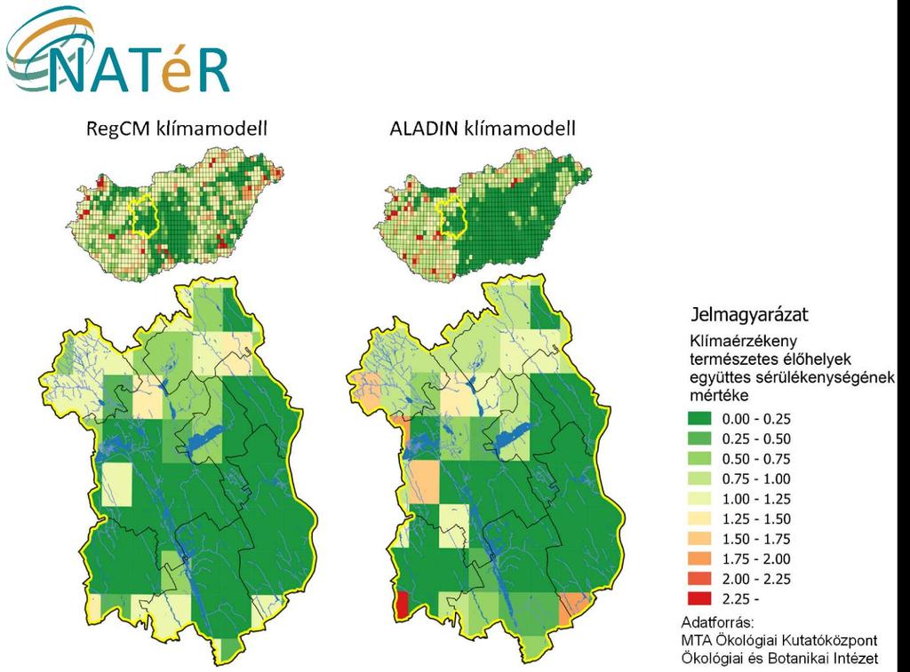 A Natér rendszer interaktív térképeiről látható, hogy a negatív klímahatások (a már meglévő ipari és környezeti, stb. hatások mellett) milyen mértékben befolyásolják a várható élettartamot.