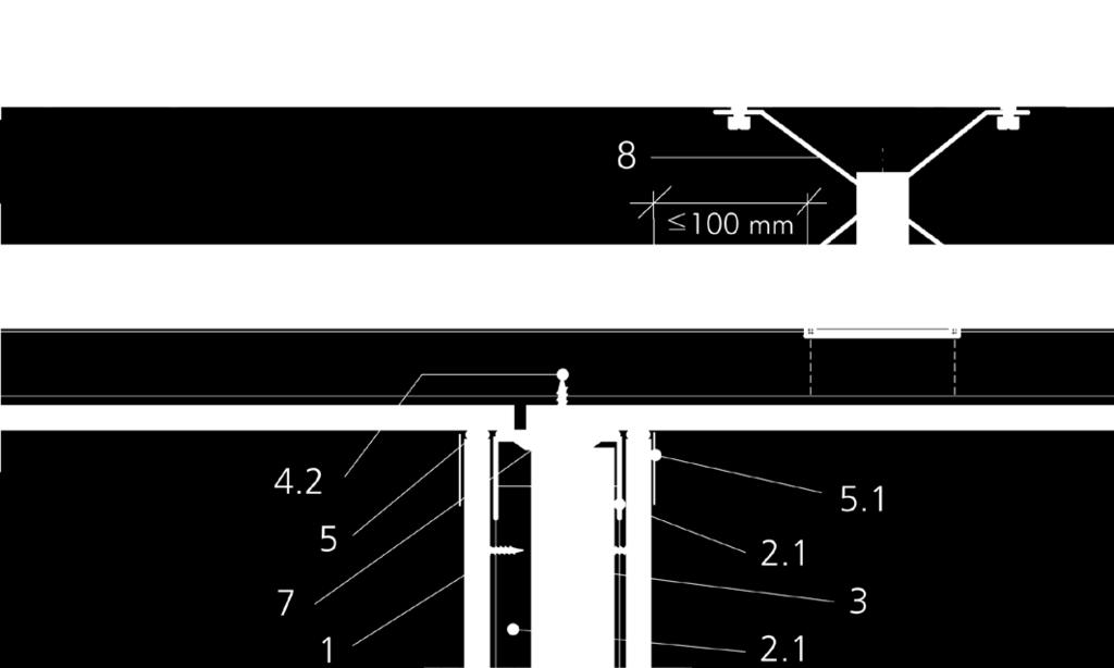 Keresztösszekötô vagy derékszögû horgony 3. Ásványgyapot szigetelés 4. Rigips 212. típusú gyorsépítô csavarok 5. Hézagolás 5.1. Beglettelt hézagerôsítô szalag 6.