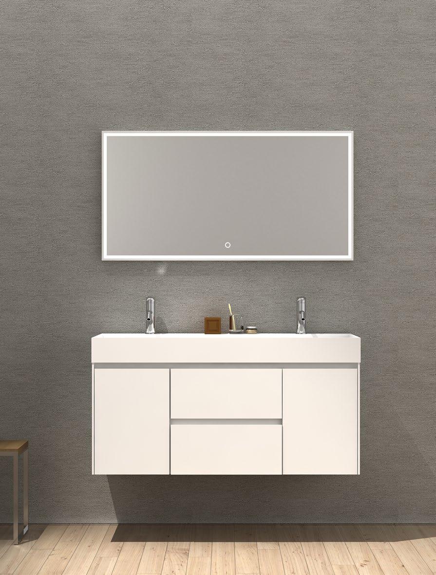 karcálló tömör akril anyag (solid surface), matt fehér szín ajánlott csaptelep: Rundo mixer 120 x 46 x 11 cm szekrény: MDF, magasfényű fehér felület