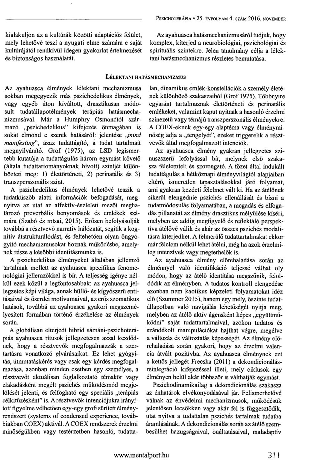 PSZICHOTERÁPIA 25. ÉVFOLYAM 4. SZÁM 2016.