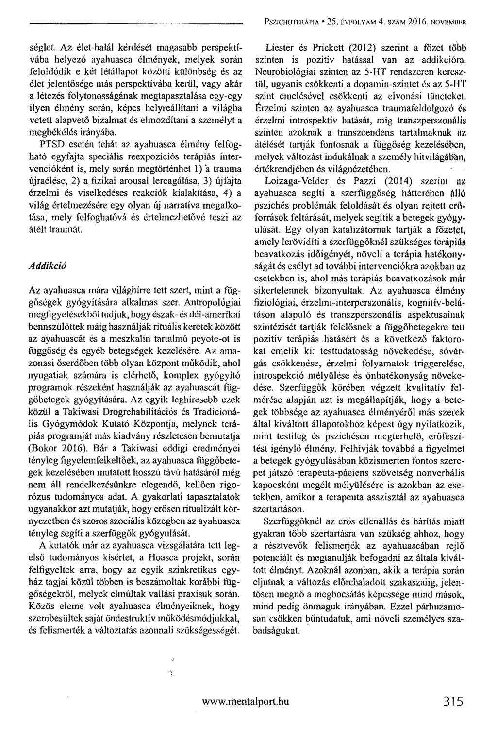 PSZICHOTERÁPIA 25. ÉvFoixAm 4. SZÁM 2016. NOVI?MfWit séglet. ségleí.