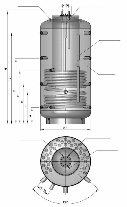 Hoval SISS 500 - SISS 1500 puffertartály beépített HMV-tárolóval Méretek Szigetelés Légtelenítő G½" Ventilation G1/2 Magnézium anód Magnesium anode Hőmérő G½" csak SISS 1350-nél) G6/4 G6/4 Érzékelő