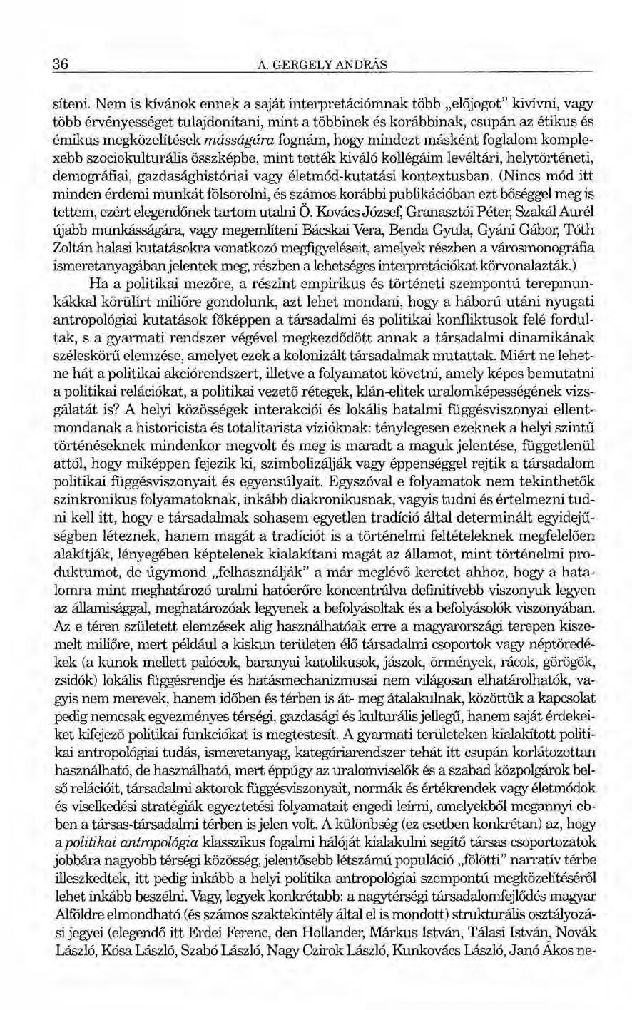 36 A. GERGELY ANDRÁS síteni.