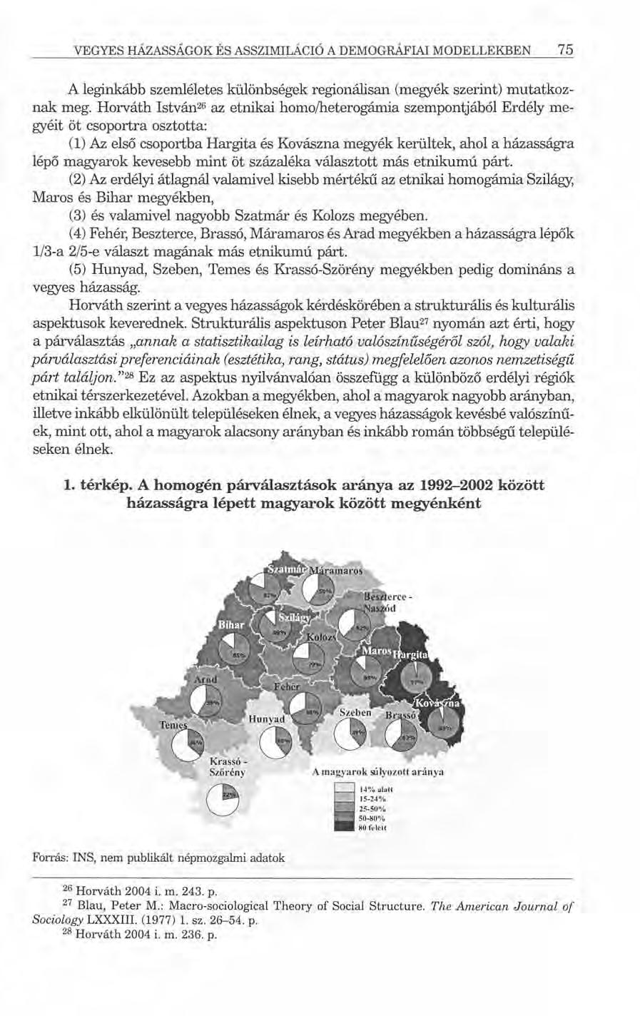 VEGYES HÁZASSÁGOK ÉS ASSZIMILÁCIÓ A DEMOGRÁFIAI MODELLEKBEN 75 A leginkább szemléletes különbségek regionálisan (megyék szerint) mutatkoznak meg.