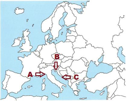 93 A Magyar Királyi Tengeri Pénzügyőrség székhelye Fiumében volt. Hogy hívják ma ezt a várost? Karikázzátok be a megoldást, majd írjátok mellé a vaktérkép hozzá tartozó betűjelét! 1. Rijeka 2.