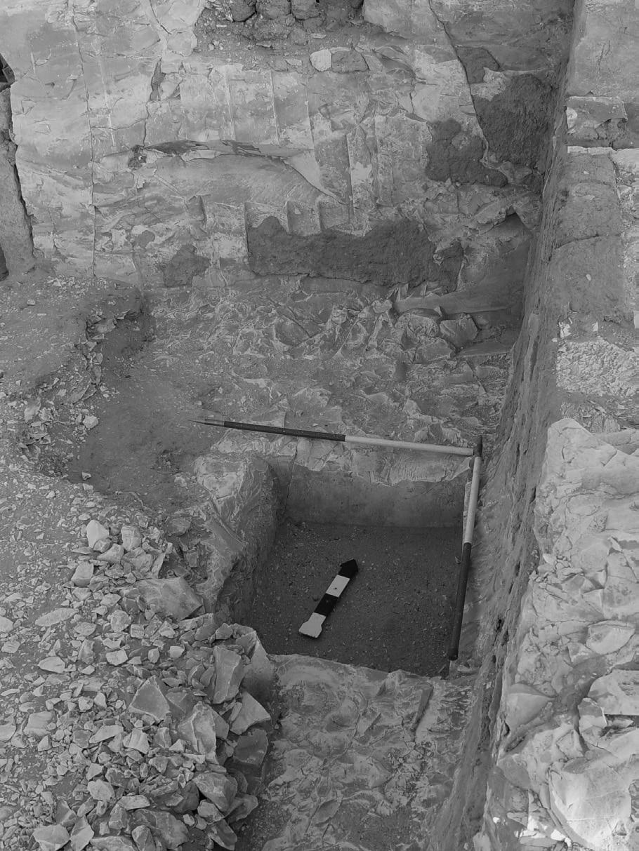 Fábián Zoltán Imre: Feltárás az el-hoha domb déli oldalán 8. Az aknasír szája a TT 412 (Qen-Amon) sír előudvarában, a homlokzat előtt 2014-ben, a sír feltárását megelőzően.