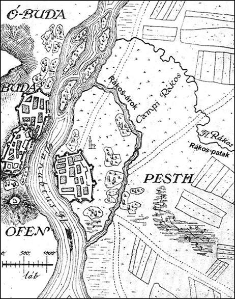39. ábra Buda és Pest térrajza Mikoviny Sámuel 1737. évi térképén (Forrás:erdekesvilag.blog.