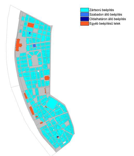 65. ábra Jellemző beépítési mód területi megoszlása (Forrás: saját szerkesztés a beépítési mód természetbeni állapotának vizsgálata alapján 2017.