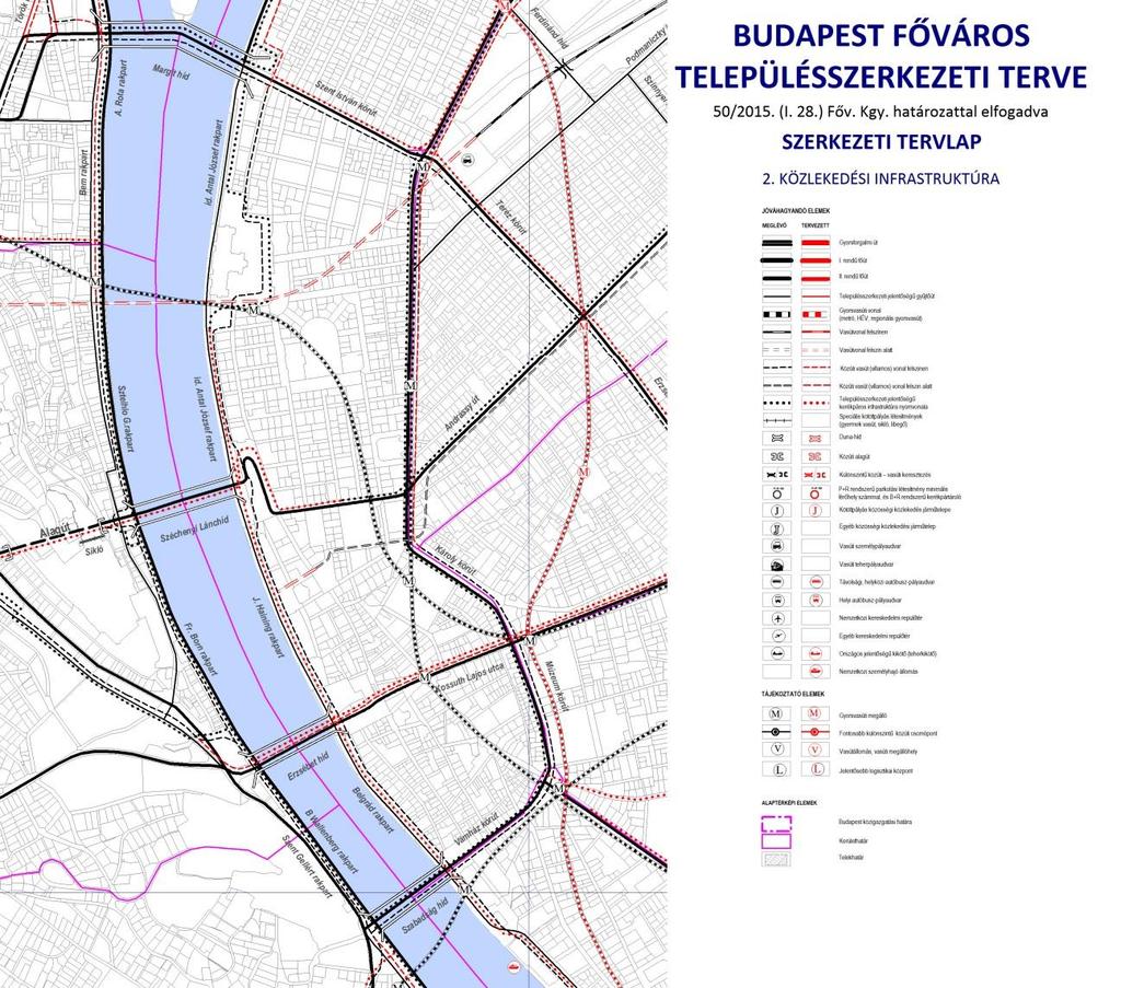 1.15. Közlekedés Hálózatok és hálózati kapcsolatok Az V. kerület, kiváltképp a déli része, a Belváros, Budapest egyik közlekedési középpontja. 77. ábra Budapest Főváros Településszerkezeti Terve 2015.