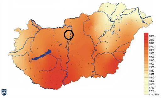 90. ábra A globálsugárzás (MJ/m2) átlagos évi összege Magyarországon (2000-2009) Forrás: www.met.hu 91.