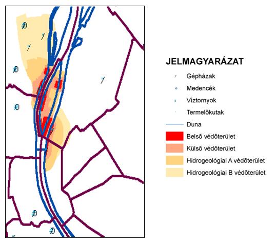 Vízbázisok, védőterületeik 98. ábra Ivóvízvízbázis védőterületek a Fővárosi Vízművek üzemeltetési területén(forrás: vizmuvek.