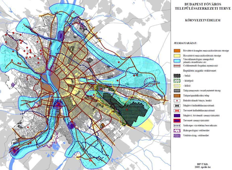 Légcsatornák 102. ábra Légcsatornák (Forrás: TSZT 2005) A kerület tekintetében a Duna a legfontosabb légcsatorna. Kedvező széljárás esetében a sugárutak is segítik az átszellőzést.